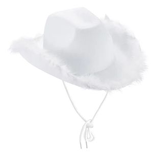Chapeau de cow-boy à bordure de fourrure personnalisée, chapeau de Cowboy rose décoratif avec plumes - Product Image 5