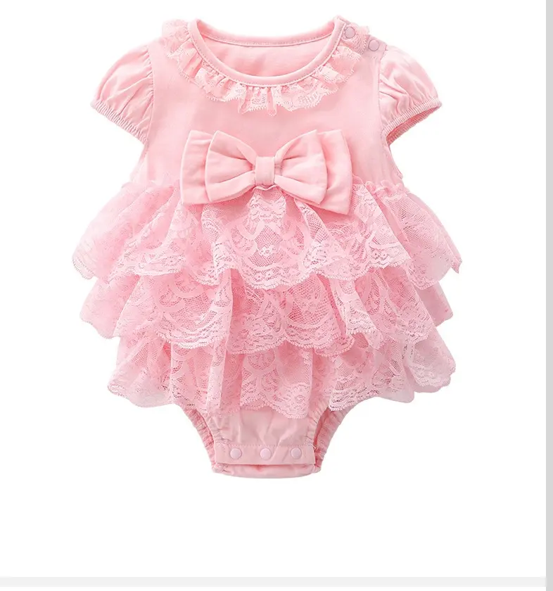 Hot Selling Produkte Die Baby Tutu Spitze Sweet O-Neck Kurzarm Baumwolle Top Qualität Großhandel Spitze Petty Stram pler