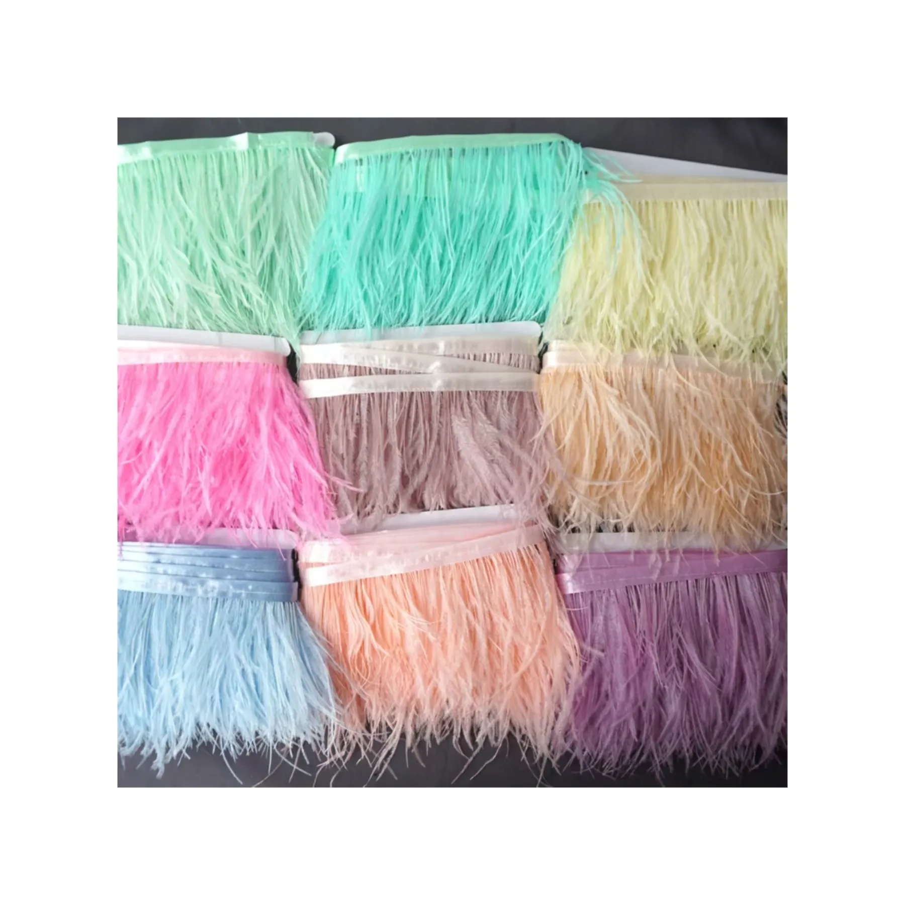 Feather cloth strip10-13 ostrich fur edge dress Latin dance skirt cloth with hat DIY decorative material