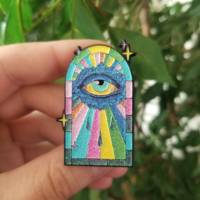 Alfileres de solapa de esmalte de coleccionista colorido de The Watcher, insignia, accesorios de logotipo personalizado, Pin de esmalte suave de dibujos animados con purpurina psicodélica