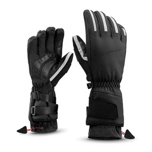 Gants d'hiver épais pour hommes, coupe-vent, imperméables, en tissu polyester/cuir, doublés de polaire, chauds pour le sport, la conduite de moto - Product Image 1