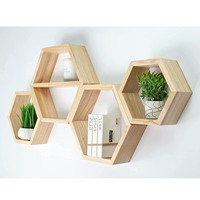 Étagère murale flottante hexagonale en bois, étagères en bois en nid d'abeille pour la maison et le bureau