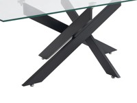 Table basse rectangulaire moderne minimaliste nordique avec plateau en verre trempé transparent et pieds en métal noir en forme de X pour salon