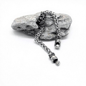 Stainless Steel Viking Bracelet with Dragon Biting Stone Design Woven Chain Antique Style for <b>Men</b> Streetwear - Product Image 3