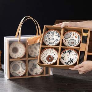 Wholesale Japanese Ramen Bowl <b>Gift</b> <b>Set</b> Hand-Painted Ceramic Durable Soup Bowl Bamboo Tray Custom Logo Premium Packaging Food - Product Image 5