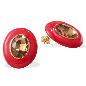 Boucles d'oreilles ovales rouges avec incrustation de cristaux dorés pour bijoux de fête et de mode - Product Image 5
