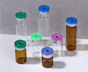 Viales de polvo liofilizado, botellas de vidrio con tapas azules y rojas para uso farmacéutico - Product Image 2