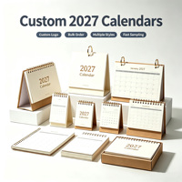 Calendrier de bureau miniature personnalisé OEM, calendrier de table imprimé avec logo, calendrier de bureau en spirale avec support en papier, calendrier 2027 avec logo personnalisé