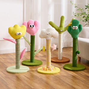 Ruimtebesparende Multifunctionele Verticale Hout Sisal Milieuvriendelijke Kat Krabpaal No-Puinhoop Shredding Bloem Ontwerp Karton Verpakt - Product Image 1