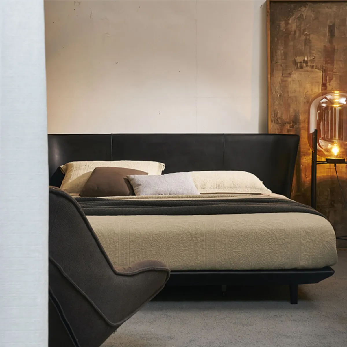 Современная роскошная кожаная черная кровать размера «king-size» с деревянным каркасом для спальни, производитель мебели