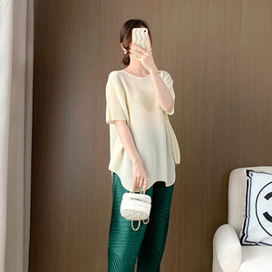 Miyake เสื้อทรงหลวมไซส์ใหญ่พิเศษสำหรับผู้หญิงเสื้อโพลีเอสเตอร์ลำลองผ้ายืดอัดจีบทรงปกติกันรอยยับสำหรับฤดูหนาวฤดูร้อน - Product Image 4