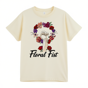 T-shirt con stampa floreale unisex in cotone con stampa a trasferimento termico, regalo femminista per la Giornata Internazionale della Donna - Product Image 1