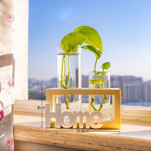 Vaso de madeira com suporte de madeira, vaso de madeira com flores nórdicas para decoração de casa, vaso de madeira sólida e letras de amor - Product Image 2