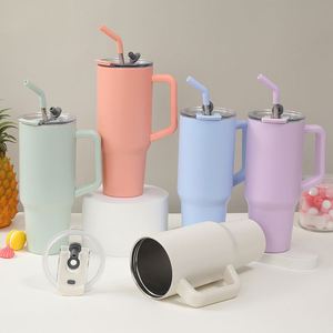 Customized 40oz Stainless Steel Tumbler Mug Double Wall Vacuum Insulated Silicone Sip Outdoor-use <b>Straw</b> Cup Handle - Product Image 1