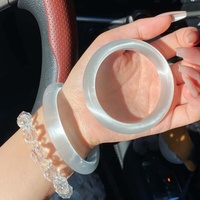 [Poppy] Gelang Pola Bunga Cahaya Bulan Putih Es untuk Wanita Kalsedon Kelas Atas Batu Kuarsa Biru Es Gaya Cina Baru