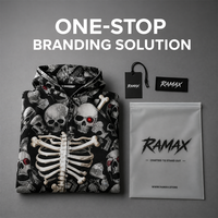 Sweat à capuche zippé RAMAX Skeleton Skull pour homme, en coton épais, imprimé intégral, style streetwear Y2K, coupe oversize, vente en gros, fournisseur d'usine