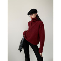 Pull en laine rouge à col roulé pour femme, style minimaliste, manches longues, coupe ample, idéal pour l'hiver - Vente en gros OEM