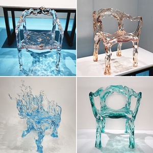 Chaise en résine artistique transparente, modèle Guangdong 1, pour hôtel/villa, salon/salle à manger, avec dossier et accoudoirs, design original - Product Image 2