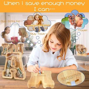 Hucha de madera con alfabeto para niños, caja de dinero transparente con letras en inglés, juguete de almacenamiento para edades de 5 a 7 años - Product Image 1