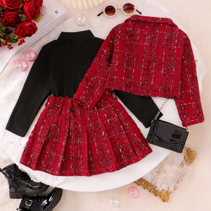 Ensemble de vêtements pour l'automne et l'hiver, nouvelle veste à col haut à manches longues, jupe courte plissée pour filles, ensemble trois pièces - Product Image 4