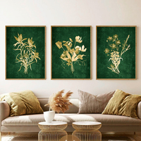 Ensemble de 3 tableaux abstraits vert émeraude à imprimé botanique HAOWAI OEMODM, art mural floral doré, décoration intérieure sur le thème des fleurs