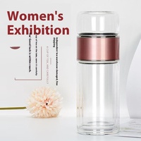 Bouteille d'eau moderne en verre borosilicate sans BPA avec logo personnalisé, double paroi, bouchon à paille et infuseur à thé – Vente en gros de vaisselle et articles de boisson