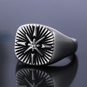 Bague Vintage en Acier Inoxydable Anti-ternissement pour Homme, Style Hip Hop, Gravée, avec motifs Boussole, Œil d'Horus, Crâne de Motard, Bijou Unique - Product Image 4