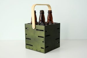 Boîte de transport en bois Vietnam Cube, teintée noir, brun, vert, avec poignée en bois courbé, 4 compartiments, coffret cadeau OEM - Product Image 4