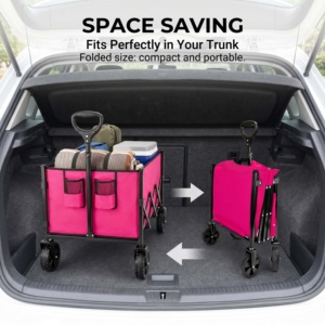Carrito Plegable de Gran Capacidad, 350 LBS, con Ruedas Todoterreno, Altura de Manija Ajustable, Color Rosa, para <span class=keywords><strong>Camping</strong></span> - Product Image 4
