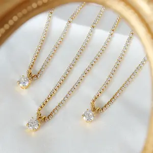 Joolim Waterproof Tarnish Free Zirconia Women Tennis Gold Plated Crystal Diamond Stainless Steel Necklaces