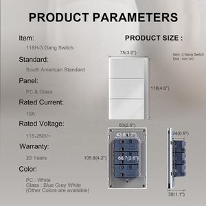Interruptor de luz de 3 vías triple basculante estándar americano para decoración del hogar interruptor de pared empotrado de 3 vías 1/2 vías AC 115 V - 250V 50/60HZ - Product Image 2