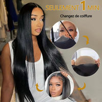 Perruque droite sans colle 100 % cheveux humains Remy, densité 200 %, longue, avec dentelle frontale transparente pour femmes