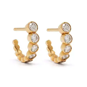 宝石经典新月灵感-形状珠形钻石连接小箍女性耳环