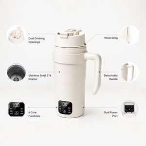 Taza de café con batería, bonita taza de viaje, cargador de coche, tazas de café plateadas con asa, taza recargable - Product Image 3