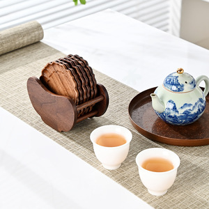 Solid Wood <b>Teacup</b> Coaster Walnut Round Heat Resistant Ingot Shape Tea Ceremony Accessory - Product Image 2