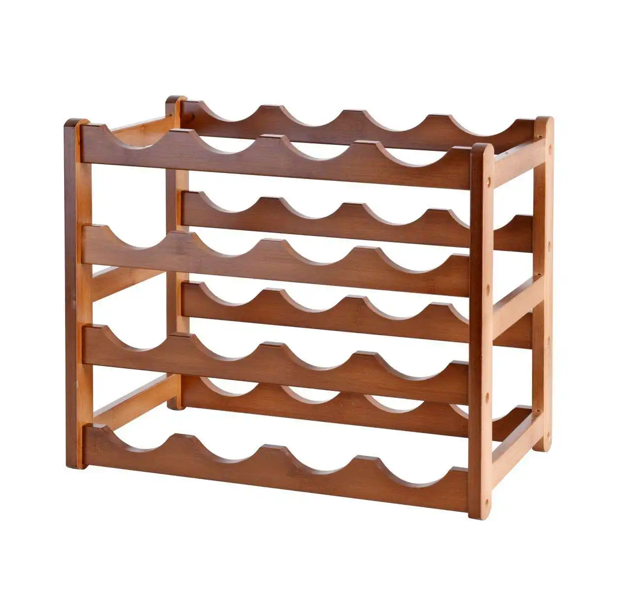 Expositor de vinho em madeira de bambu com 4 camadas, prateleira para armazenamento de vinho, mesa porta-garrafas