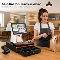 Ensemble de point de vente à double écran, tiroir-caisse, clavier, lecteur de codes-barres, écran tactile 15,6 pouces, caisse enregistreuse tout-en-un, imprimante 58 mm, Windows