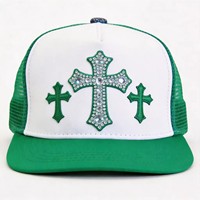 Casquette Trucker à Strass Croix, Bloc de Couleurs, Dos en Maille, Snapback, Logo Personnalisé, Accessoire de Tête