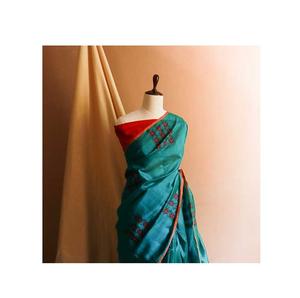 Nouveauté Saree doux et confortable en coton de soie bleu vert avec imprimé de luxe disponible à un prix abordable - Product Image 1