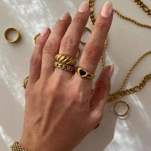 Anillo de Piedras Preciosas de Acero Inoxidable, Joyería de Moda Personalizada, Anillo Grueso Chapado en Oro de 18k para Mujer, Pareja, Anillos de Compromiso y Boda para Chicas - Product Image 5