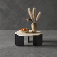 2025 Table basse moderne en bois massif avec dessus en travertin coin rond Design ensemble de meubles de salon meubles de maison Table d'appoint