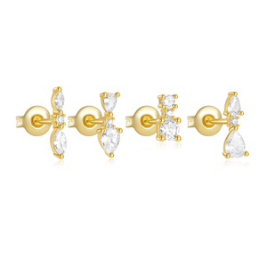 ROXI 4 Piece <b>Set</b> Minimalist 925 <b>Sterling</b> <b>Silver</b> Personalized Geometric Inlaid Zircon Sample Daily Ear <b>Stud</b> <b>Earring</b> <b>Set</b> for Women - Product Image 1