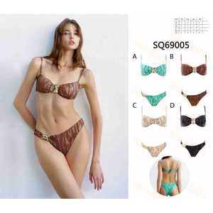 Costume da bagno bikini floreale da donna due pezzi per l'estate, top a fascia con laccetti laterali e slip a vita alta, taglie S-2XL, all'ingrosso SQ69005 - Product Image 1