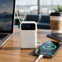 Batterie externe Type-C 22,5W 10000mAh 20000mAh avec écran LED, 3 câbles intégrés, double USB, chargeur portable, logo personnalisé