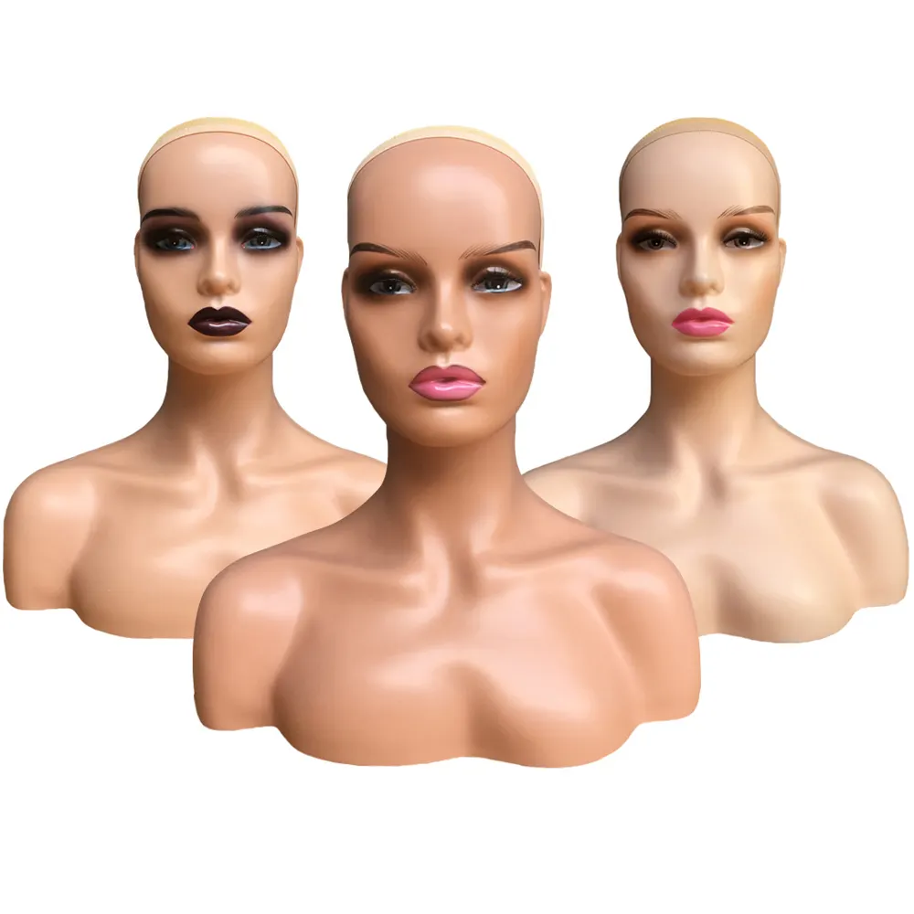 Makeup face realistic Female Mannequin Head Bust Mannequin Head With Shoulders For Wigs Display