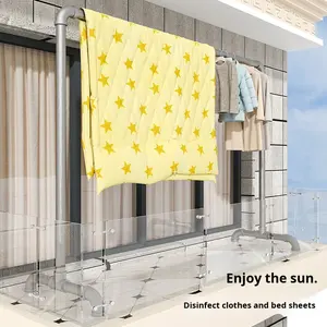 Basit demir boru açık giysi kurutma raf kalınlaşmış takviyeli mobil balkon kapalı zemin ayakta tek katmanlı - Product Image 3