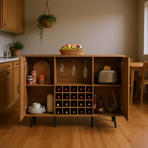 Armoire à vin en bois couleur chêne, design à double porte, étagères amovibles, rangement pour kits de brassage maison, modèle D0100HAR7CV - Product Image 2