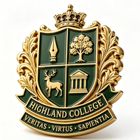 Badge d'honneur du Collège des Highlands, en laiton plaqué or, emblème 3D en émail dur, objet de collection artistique