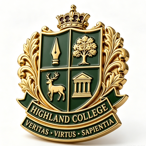 Emblema del Colegio Highland, Chapado en Oro, Latón, 3D, Esmalte Duro en Relieve, Artículo Coleccionable - Product Image 2