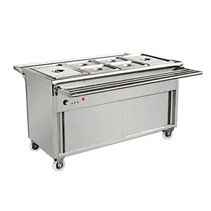 Kualitas Tinggi Stainless Steel Kaca Atas Prasmanan Makanan Hangat Bain Marie/Peralatan Dapur Komersial Sup Panas Warmer Trolley Keranjang